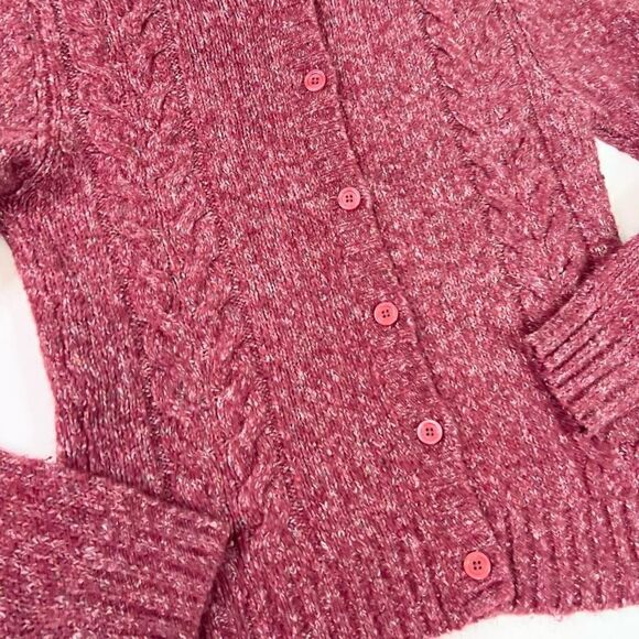 LL Bean Cardigan Sweater Womens Medium Marled Wool Blend Button Up Collar - Picture 2 of 9